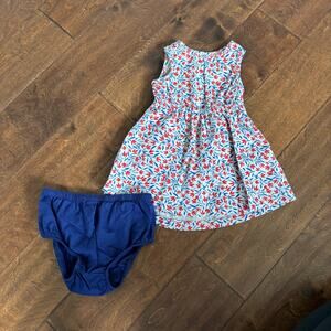 Old Navy Girls 3-6 Month Red Blue Floral Linen Dress Summer Sleeveless